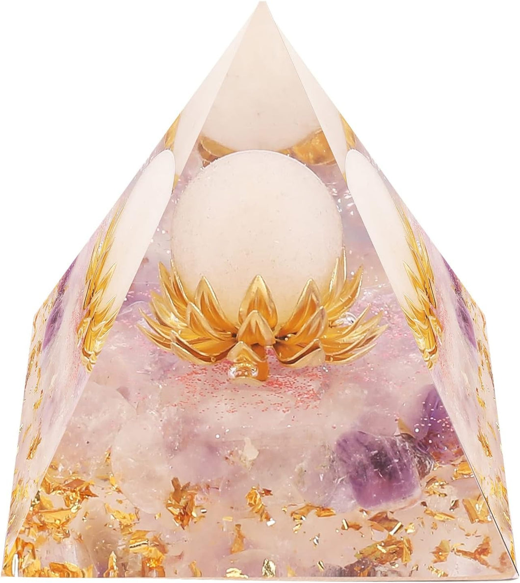 Flower Of Life Orgonite White Agate Crystal Sphere Amethyst Crystal Pyramid