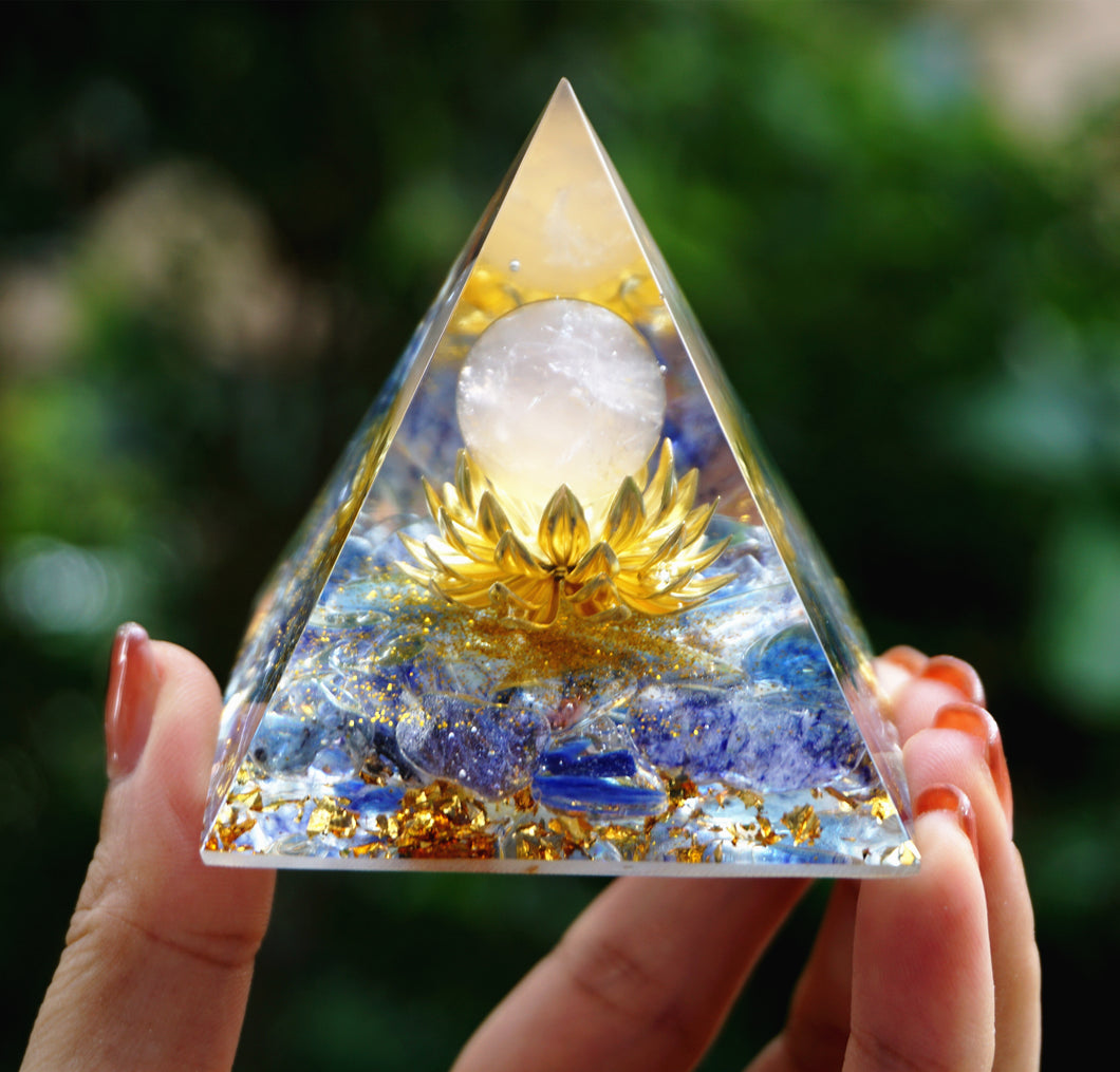 Flower of Life Series Orgonite Pyramid Rose Quartz Sphere With Blue Quartz
