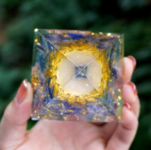 Load image into Gallery viewer, Flower of Life Series Orgonite Pyramid Rose Quartz Sphere With Blue Quartz
