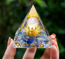 Load image into Gallery viewer, Flower of Life Series Orgonite Pyramid Rose Quartz Sphere With Blue Quartz
