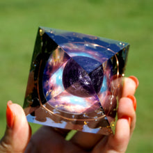 Load image into Gallery viewer, Galaxy Series Orgonite Pyramid Amethyst Crystal Sphere with Obsidian Aluminum Shavings
